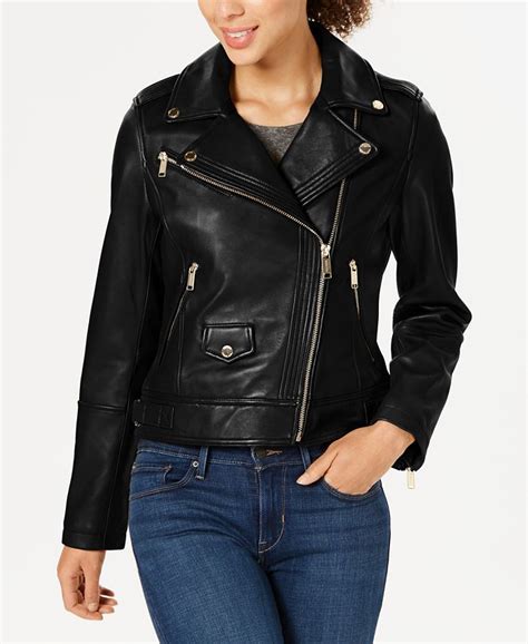 michael michael kors buckle detail leather moto jacket|Michael Kors leather jacket macy's.